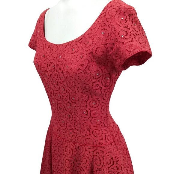 Vintage 50s Lace Rhinestone Short Sleeve Dress Size 11 A Line Miss Jane Junior - Picture 10 of 15